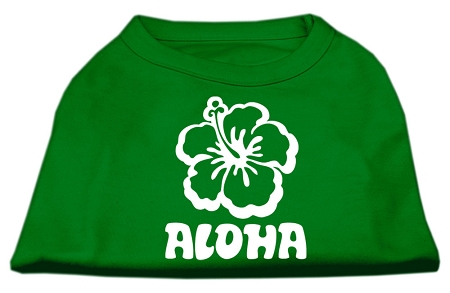 Aloha Flower Screen Print Shirt Green XS